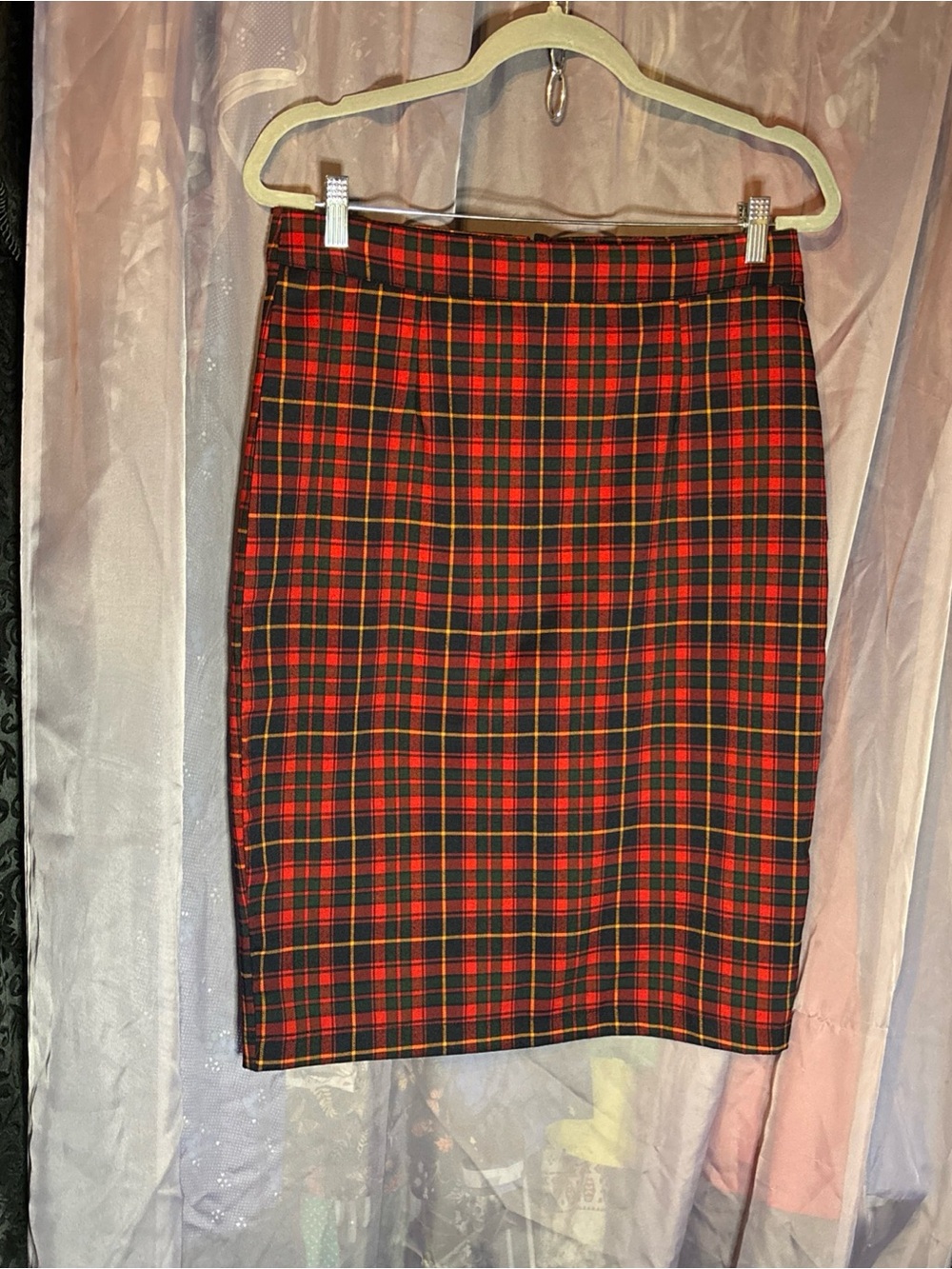 Collectif London Red, Navy, Green Plaid Pencil Skirt Pinup Retro Size 10